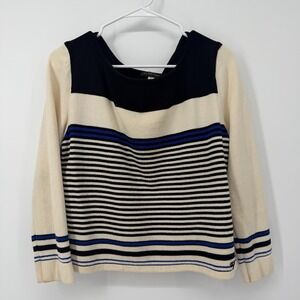 ST. JOHN Sport by Marie Gray Size Large Blouse Striped Wool Blend Black Blue
